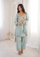 Sky Blue Heavy Organza Suit