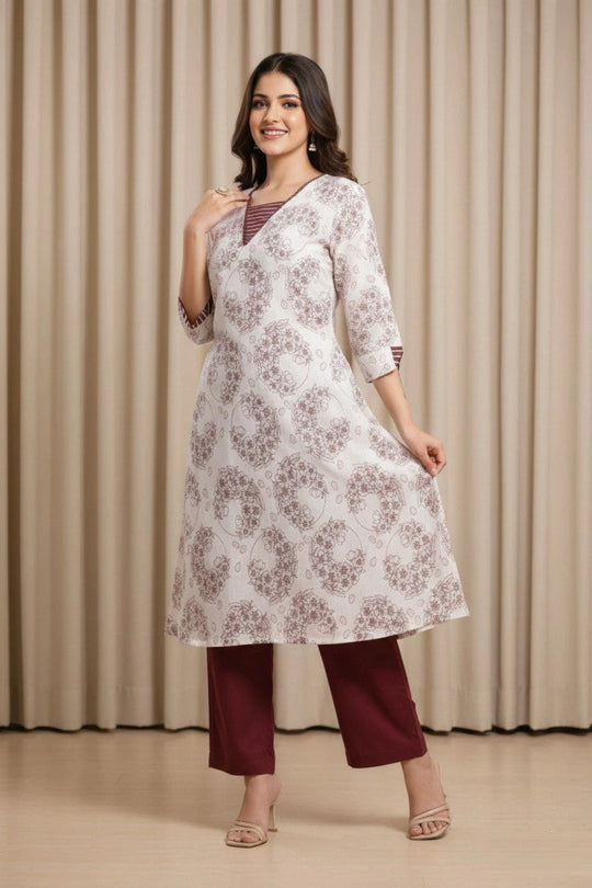 Maroon Print Cotton Kurti Kalyanja Fashion