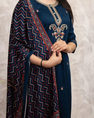 Navy Blue Chanderi Silk Kurti Kalyanja Fashion