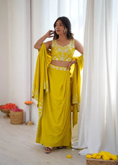 Yellow French Crepe Lehenga Kalyanja Fashion