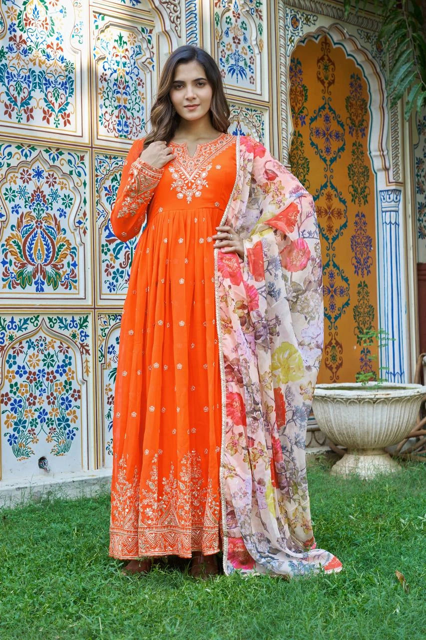 Orange Georgette Suit