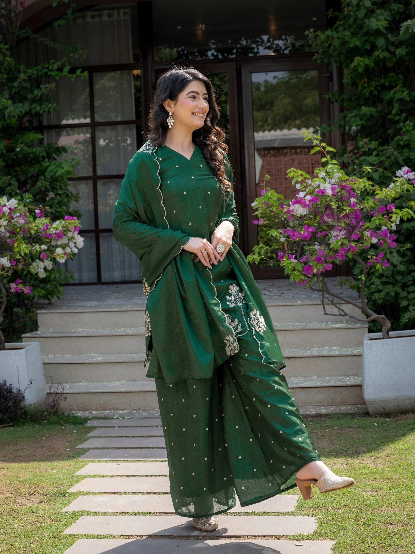 Dark Green Embroidered Suit Kalyanja Fashion
