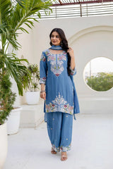Blue Chinon Suit Kalyanja Fashion