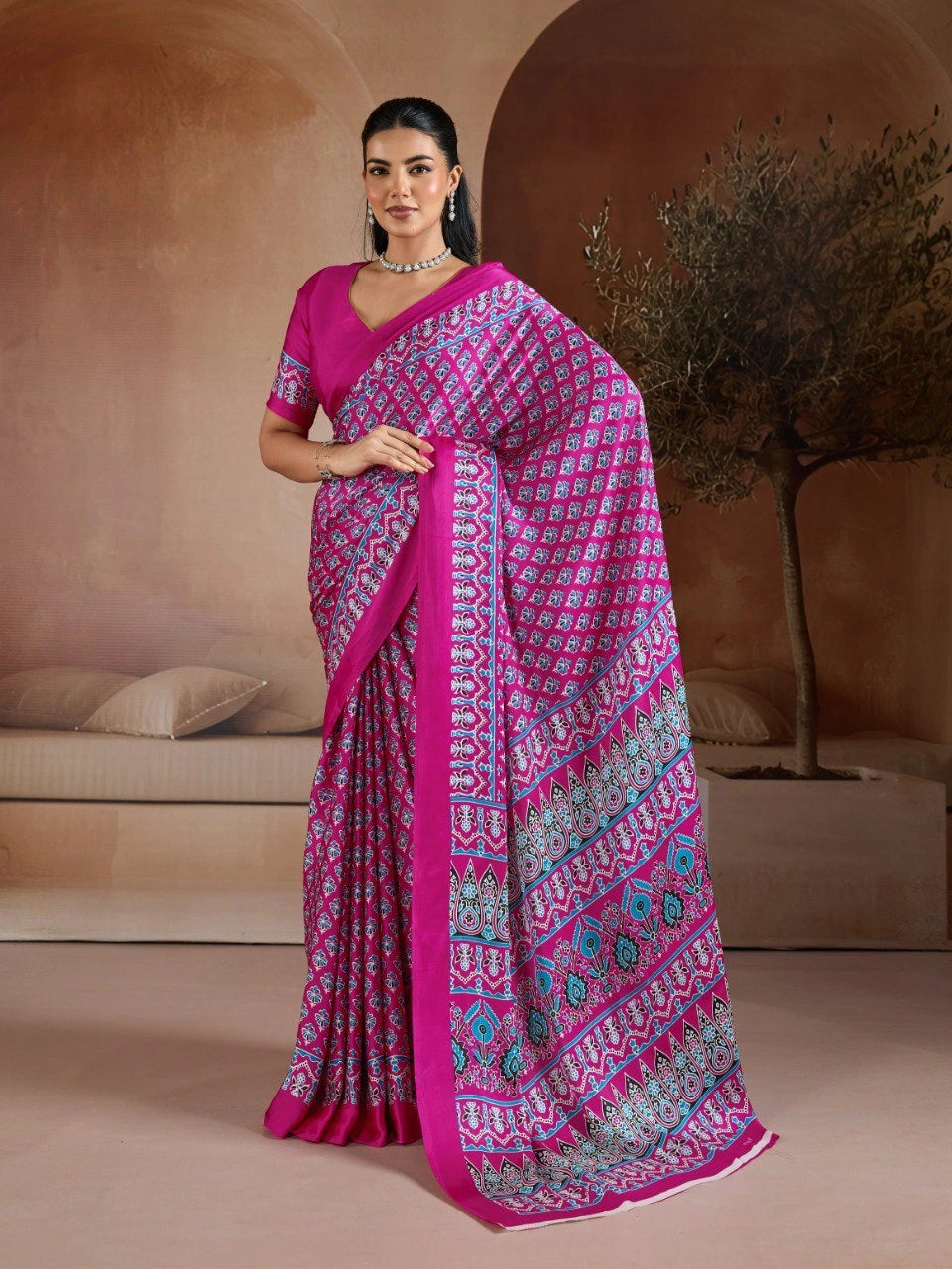 Wine Soft Satin Georgette Saree Kalyanja Fashion