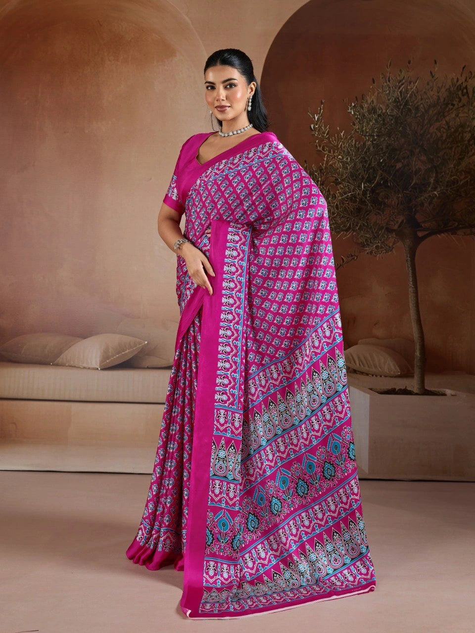 Wine Soft Satin Georgette Saree Kalyanja Fashion