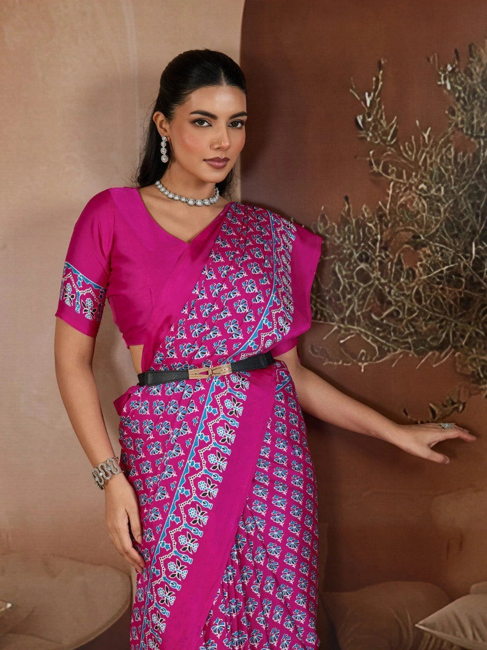 Wine Soft Satin Georgette Saree Kalyanja Fashion