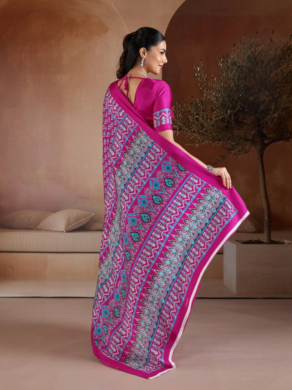 Wine Soft Satin Georgette Saree Kalyanja Fashion