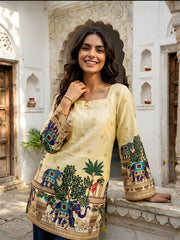 Yellow Kalamkari Print Short Kurti