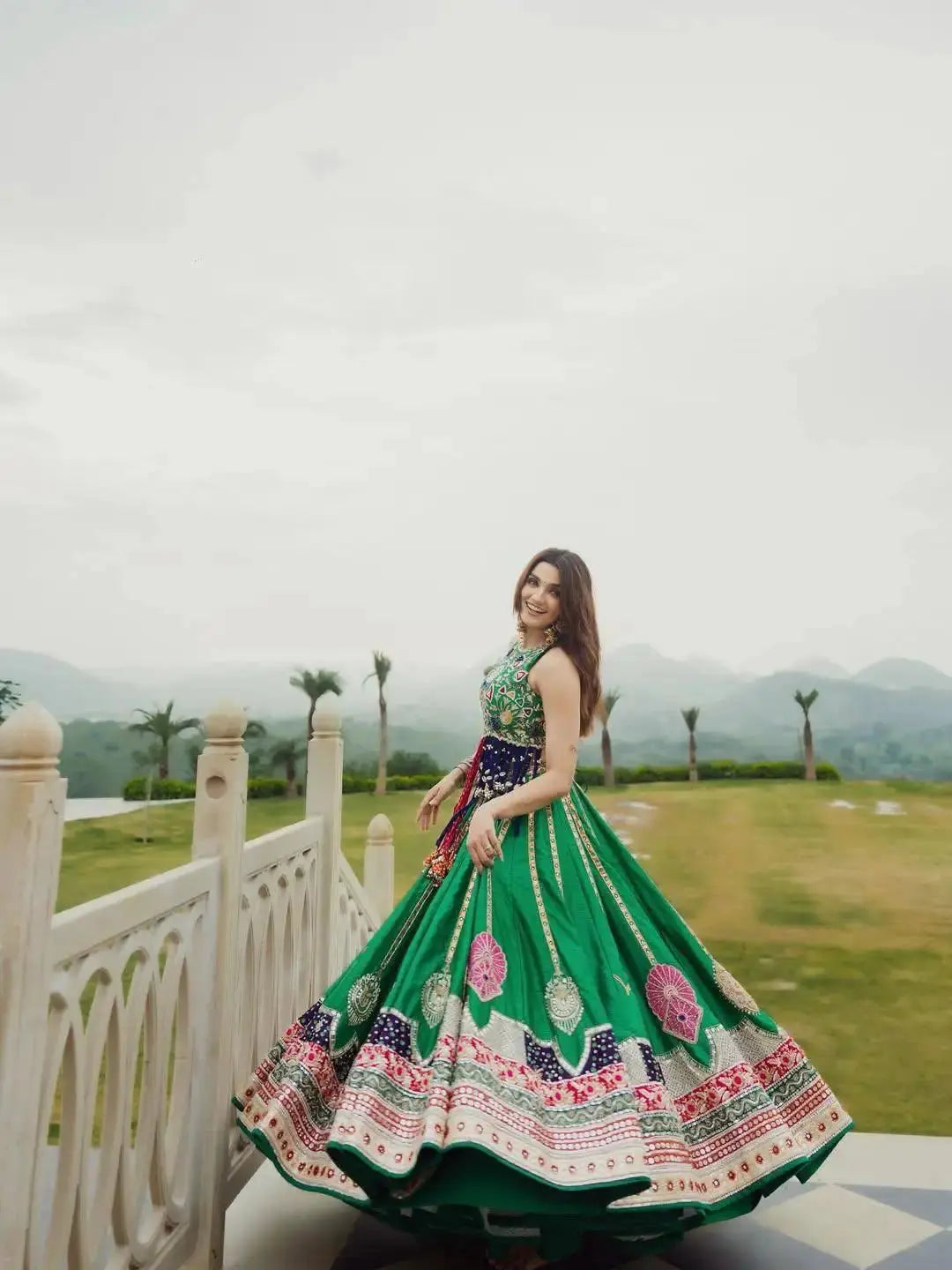 Green Digital Print Lehenga