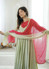 Light Pista Green Sequins Embroidered Anarkali Suit – Pant Set with Dupatta