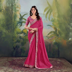 Dark Pink Embroidery Work Georgette Saree