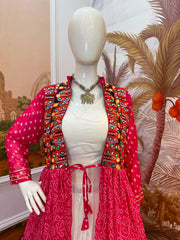 Pink Bandhani Print Lehenga gamthi kedia detail – KL180 Kalyanja