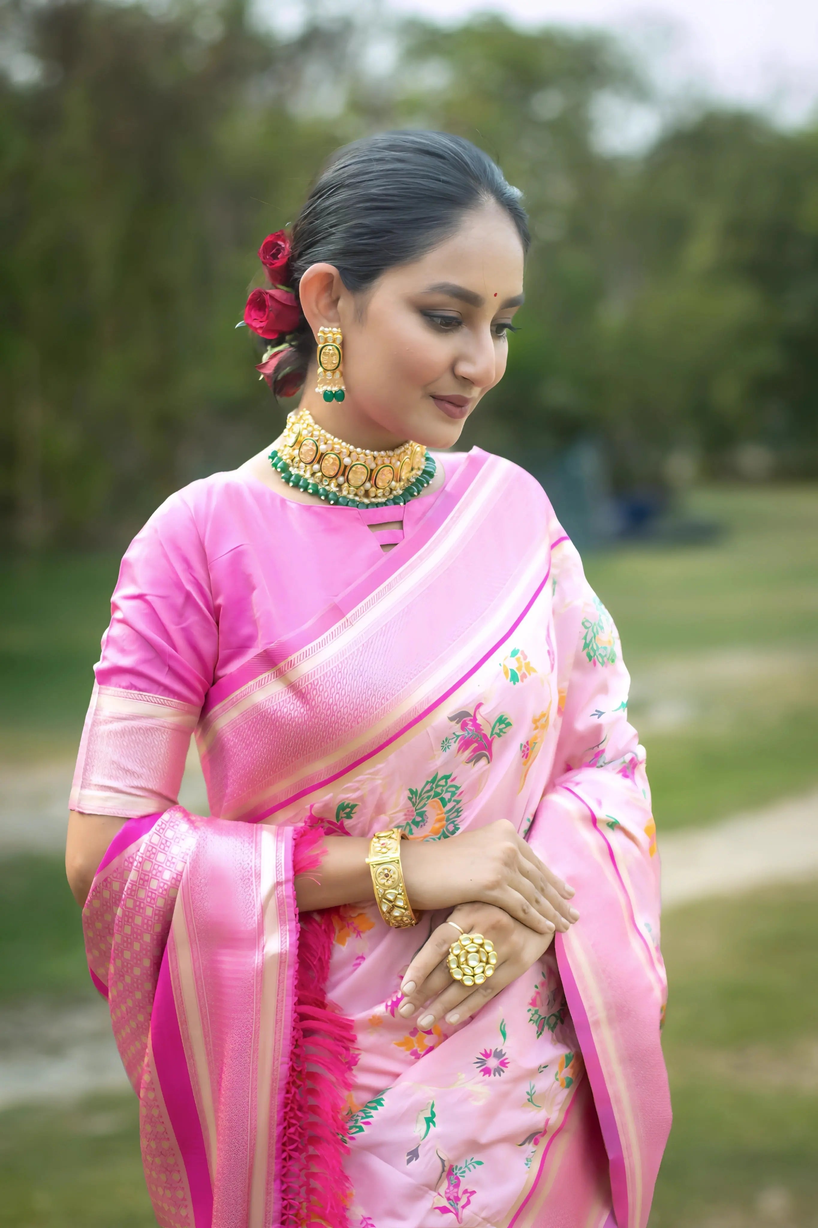 Pink Zari Weaving Soft Banarasi Silk Saree