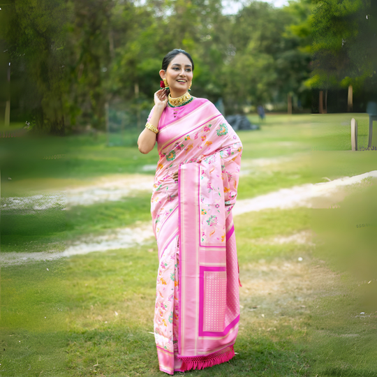 Pink Zari Weaving Soft Banarasi Silk Saree