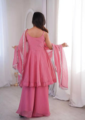 Pink Crunchy Silk Sharara Suit Kalyanja KU257 model full length shot