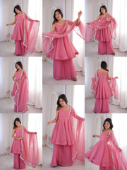 Pink Jharkhand Work Sharara Suit Kalyanja KU257 all angles collage