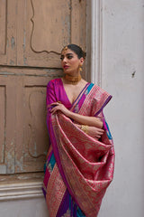 Pink Kadwa Style Weaving Soft Banarasi Silk Saree - kalyanja