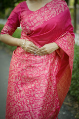 Pink Gala Border Pattern Raw Silk Saree - kalyanja