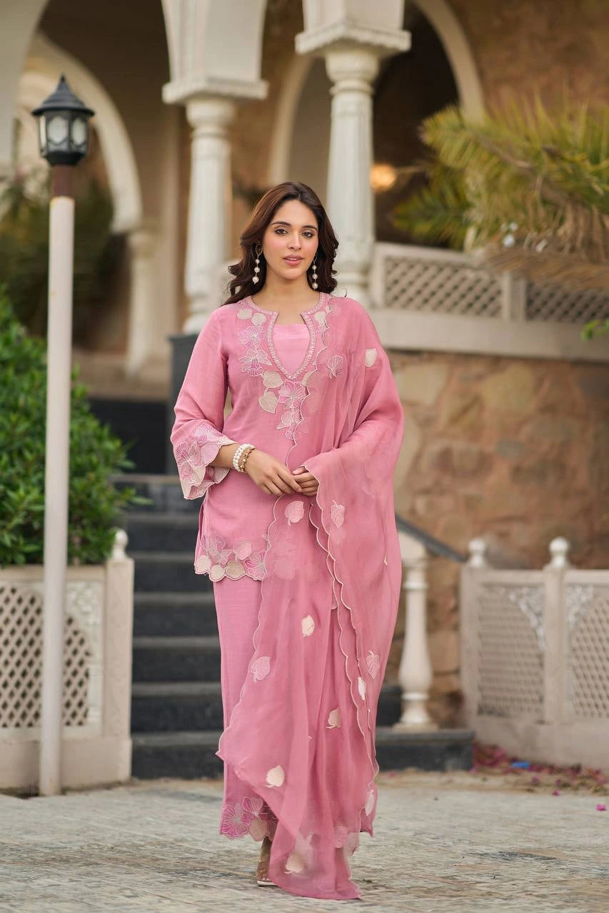 Pink Embroidered Palazzo Suit model shot 9 – Kalyanja KU301