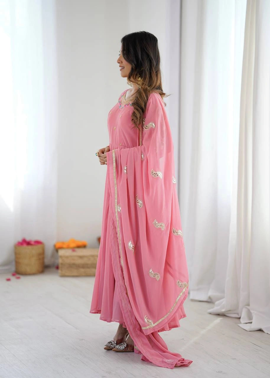 Pink Suit sleeve detail pearl sequins embroidery close up KU268