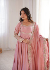 Pink Anarkali Suit Dupatta Border Detail KU274 Kalyanja