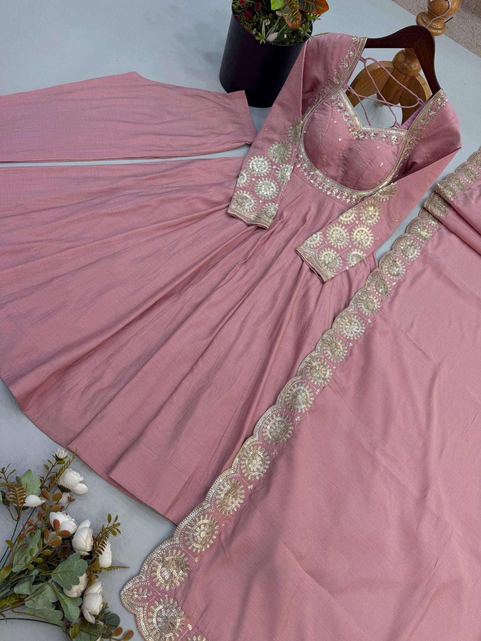 Pink Sequins Suit Multiple Views KU274 Kalyanja