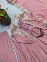 Pink Anarkali Suit Flat Lay All Pieces KU274 Kalyanja