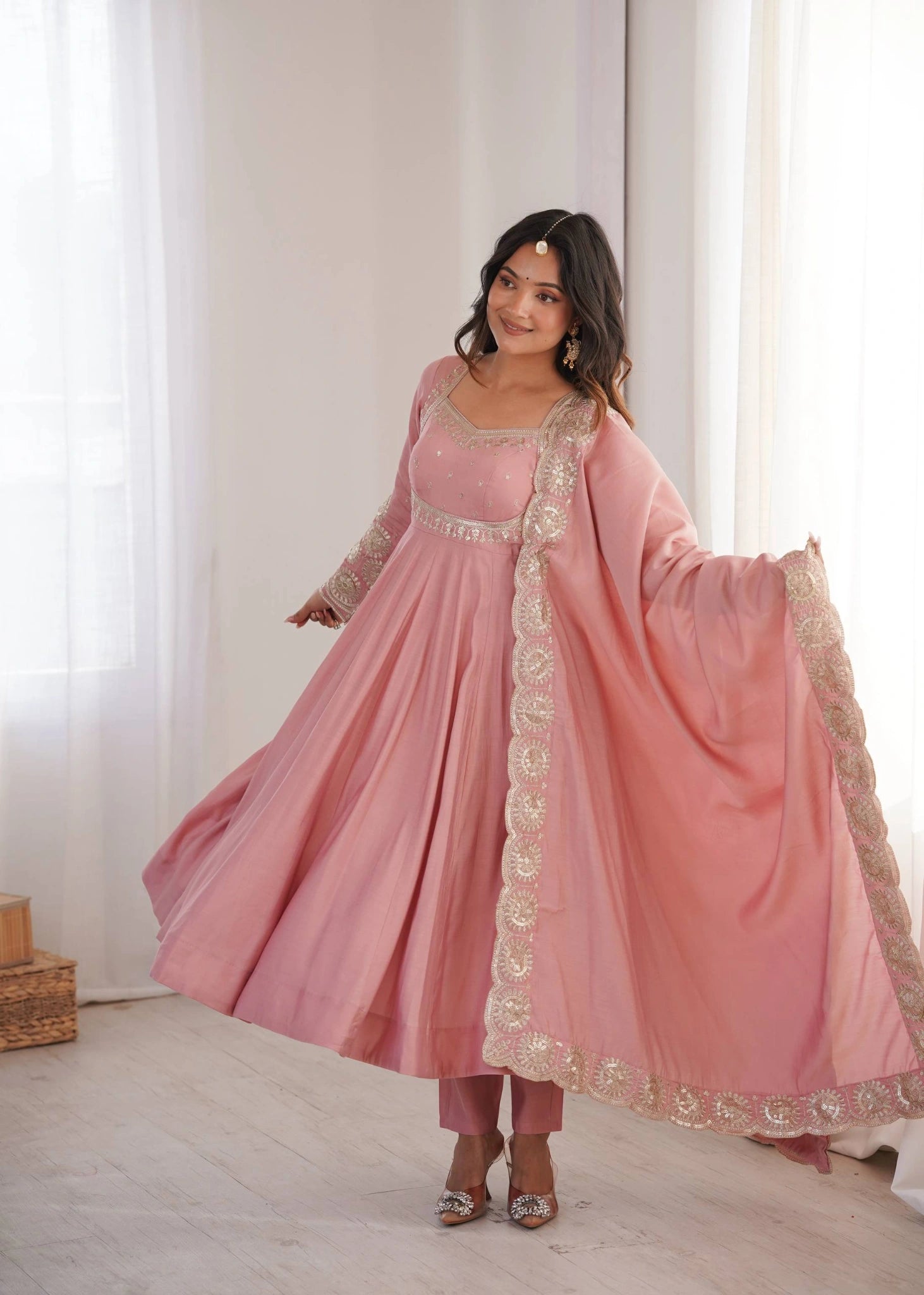 Pink Sequins Embroidered Suit Side View KU274 Kalyanja