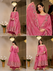 Pink Embroidered A-Line Suit Kalyanja KU255 AI product styled image