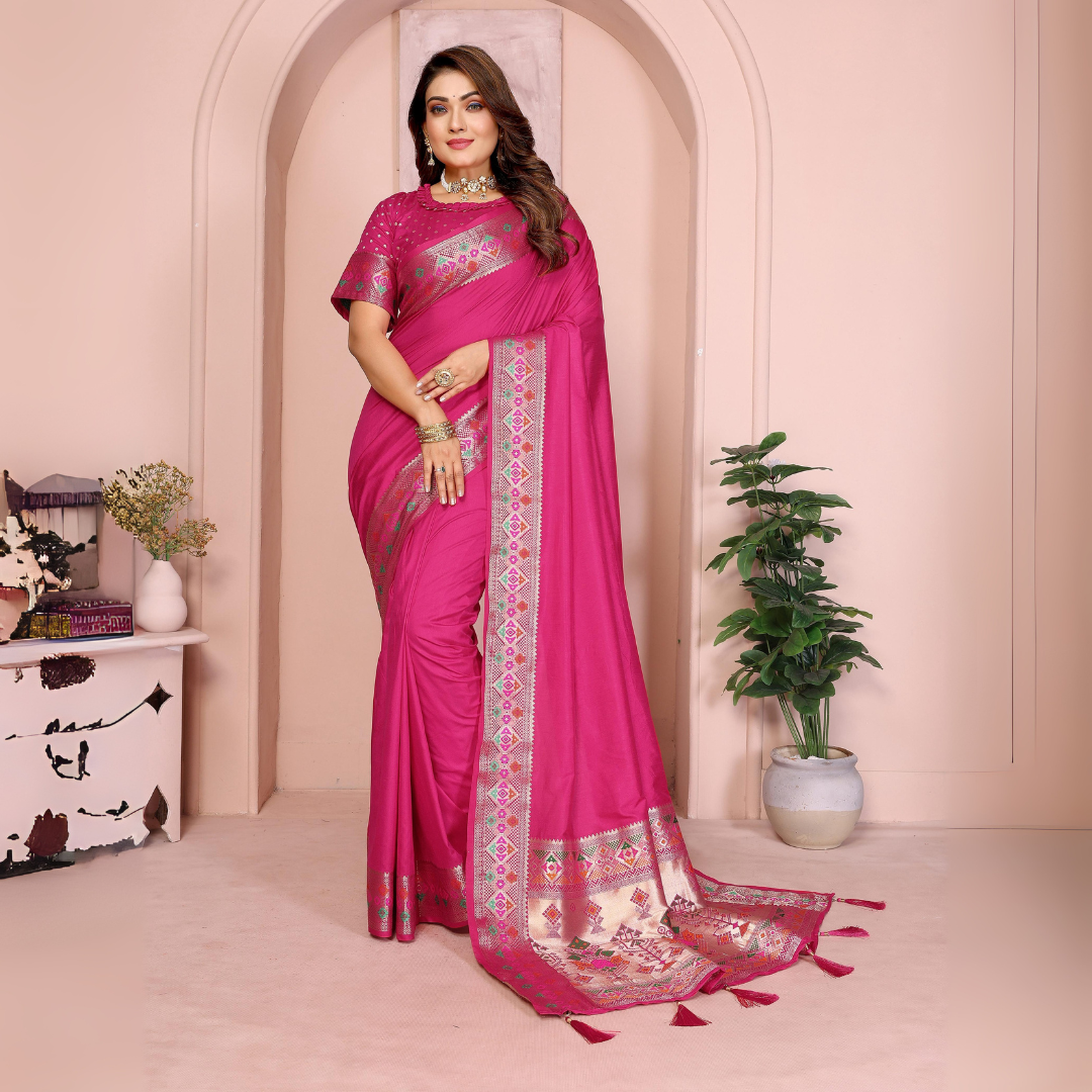Pink Zari & Minakari Weaving Paithani Silk Saree