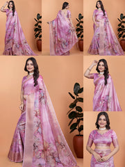 Pink Zari Weaving Premium Crystal Saree Collage All Views | Kalyanja KS369