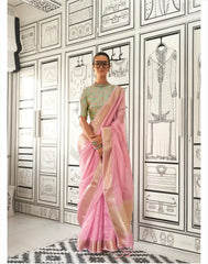 Pink Zari Work Saree - kalyanja