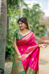 Pink Zari Work Soft Banarasi Silk Saree - kalyanja