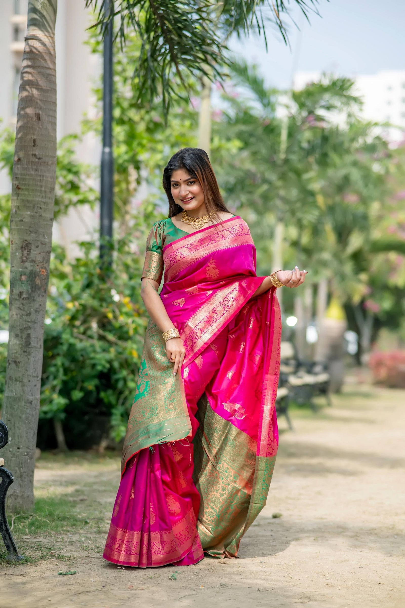 Pink Zari Work Soft Banarasi Silk Saree - kalyanja