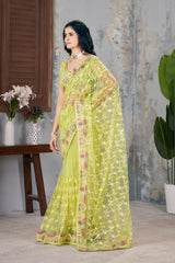 Pista Green Butterfly Net Saree body embroidery – KS375