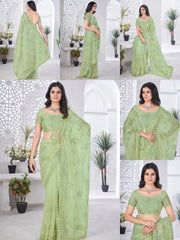 Pista Green Thread Embroidered Saree Collage | Tissue Net | KS389 | Kalyanja