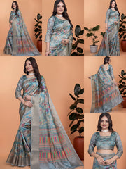 Powder Blue Zari Weaving Saree collage – Kalyanja KS363