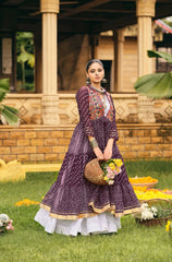Purple Bandhani Print Lehenga front view gamthi kedia – KL180 Kalyanja