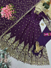 Purple Embroidered Codding Suit flatlay complete set overhead KU267