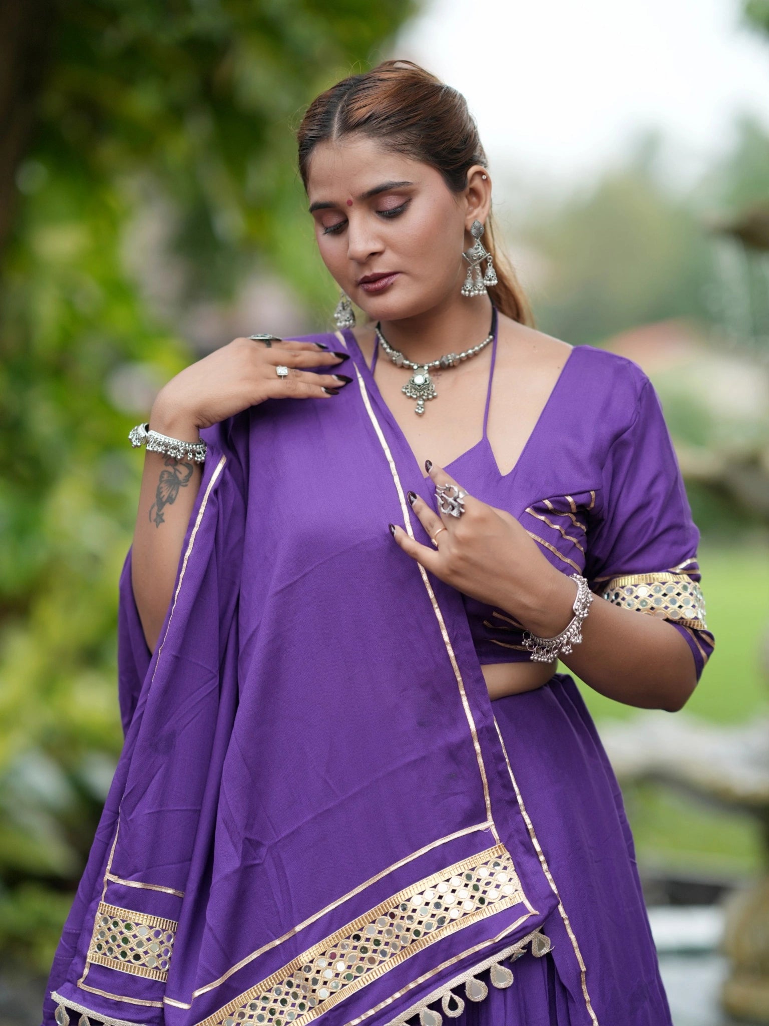 Purple Gota Patti Lehenga Dupatta Drape Close Up – KL197 – Kalyanja