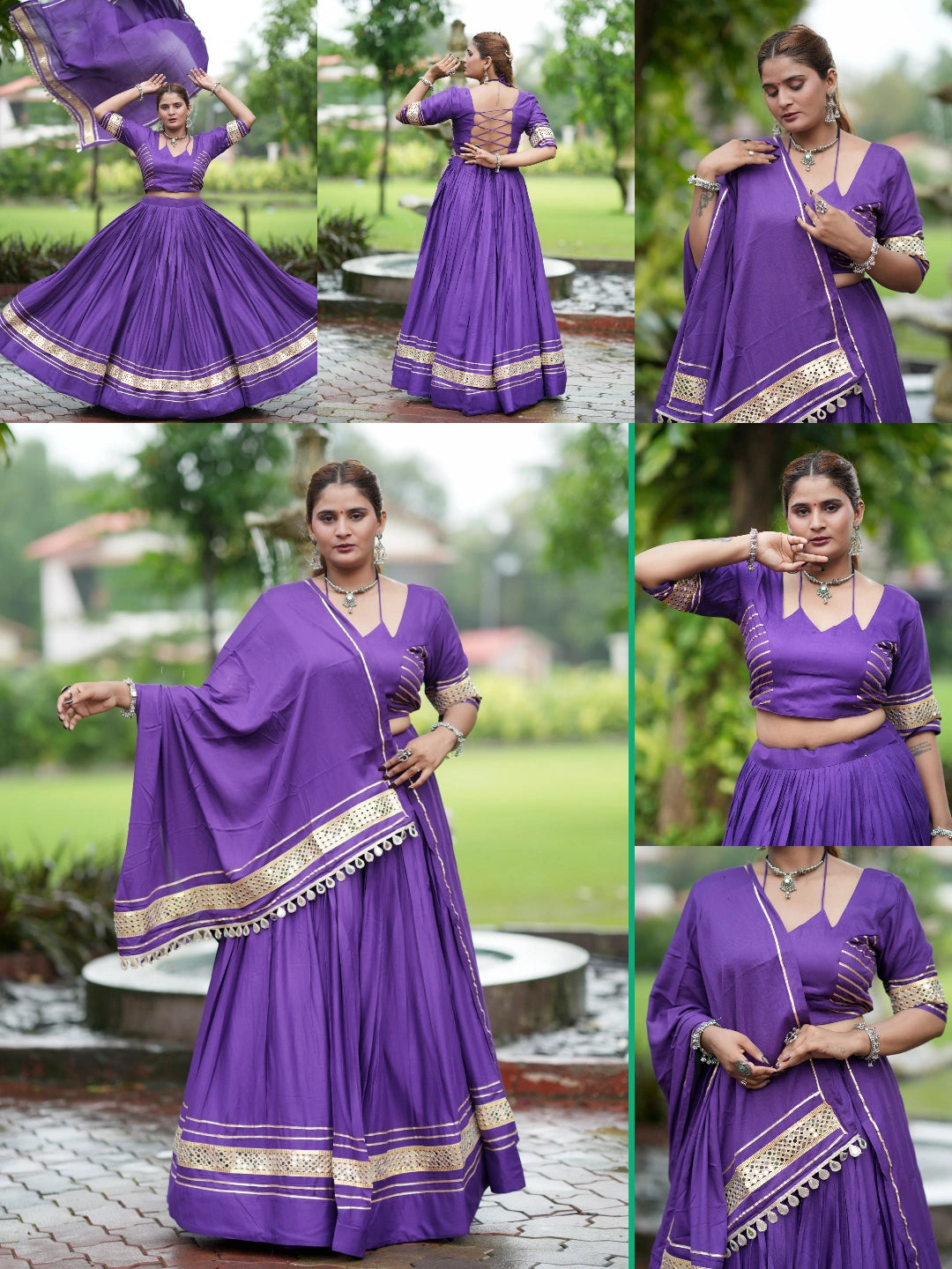 Purple Gota Patti Mirror Lace Lehenga All Angles Collage – KL197 – Kalyanja