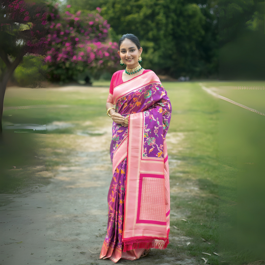 Purple Zari Weaving Soft Banarasi Silk Saree