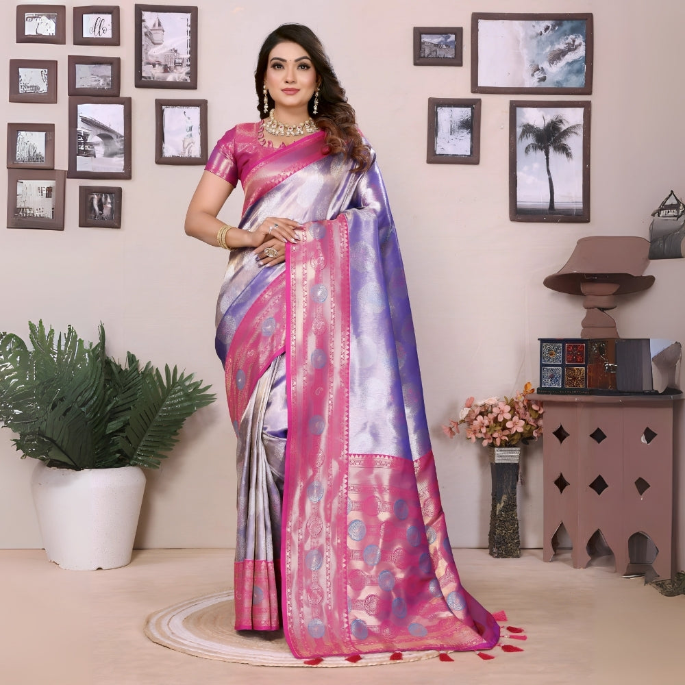 Purple & Pink Paithani Woven Banarasi Silk Saree