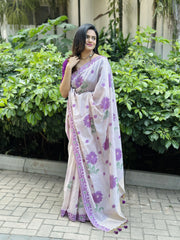 Purple Resham Weaving Soft Muga Cotton Saree - kalyanja
