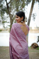 Purple Gala Border Pattern Raw Silk Saree - kalyanja