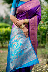 Purple Zari Work Soft Banarasi Silk Saree - kalyanja