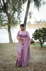 Purple Gala Border Pattern Raw Silk Saree - kalyanja