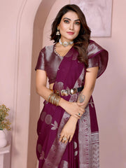 Wine Zari Weaving Soft Georgette Silk Banarasi Saree