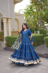 Rama Blue Gota Patti Anarkali Suit model full length showing hem gota patti detail