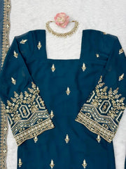 Rama Blue Sequins Suit close up neckline and sleeve cuff embroidery detail